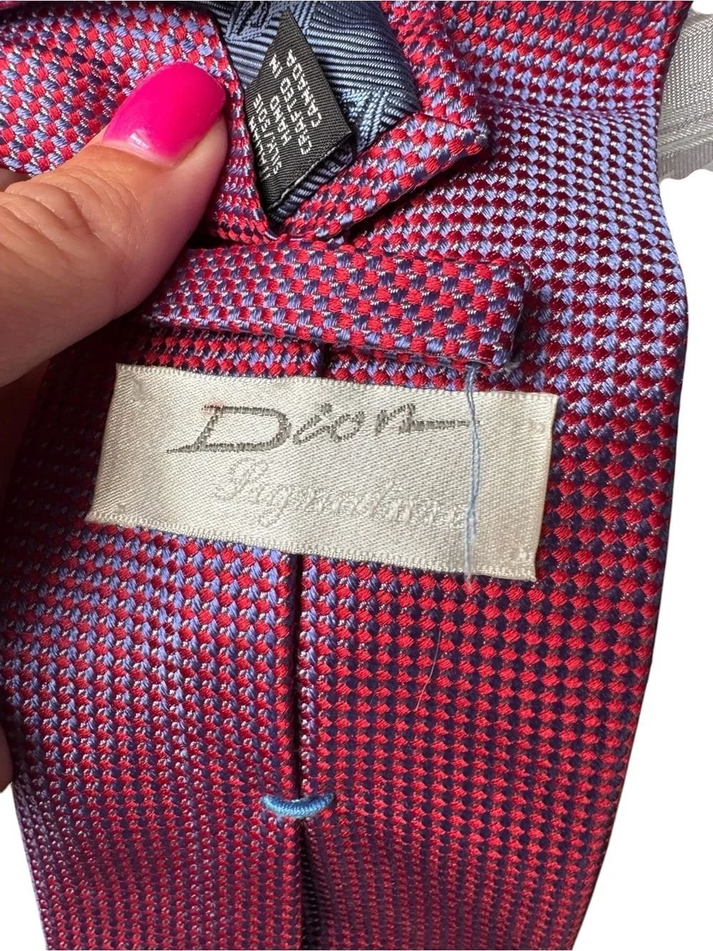 Dior Red and Light Blue Micro-Check Silk Tie